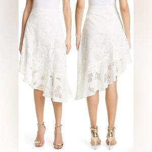 Milly 100 Cotton Mae Piere Asymmetrical Eyelet Crochet Floral White Ruffle Skirt